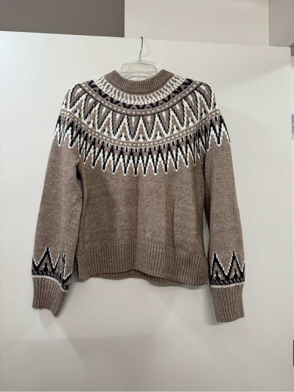 H&M Taupe & White Fair Isle Turtleneck Sweater - Size S
